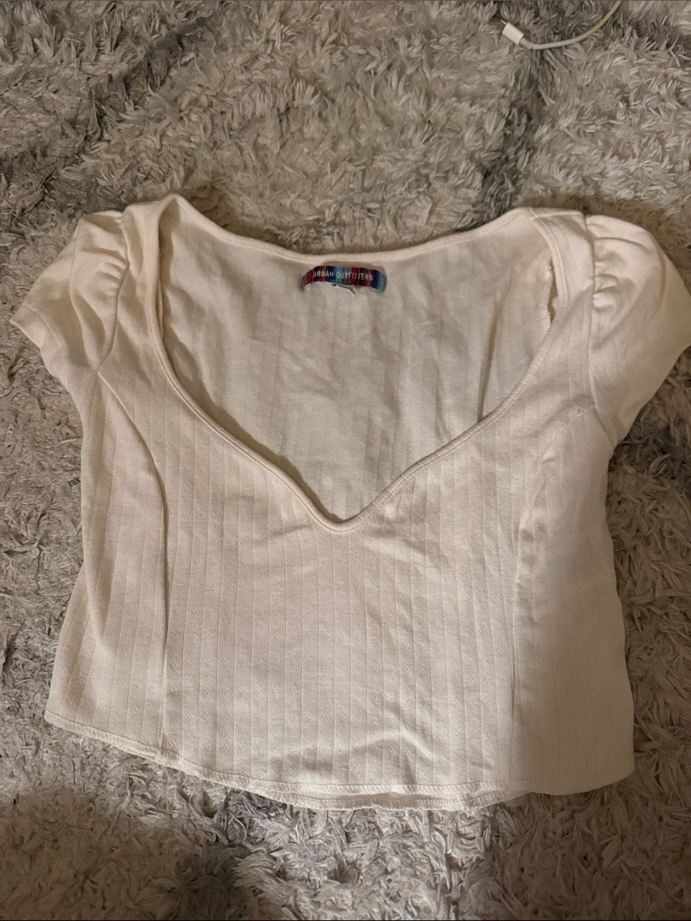 Urban Outfitters Cream Ribbed V-Neck Crop Top